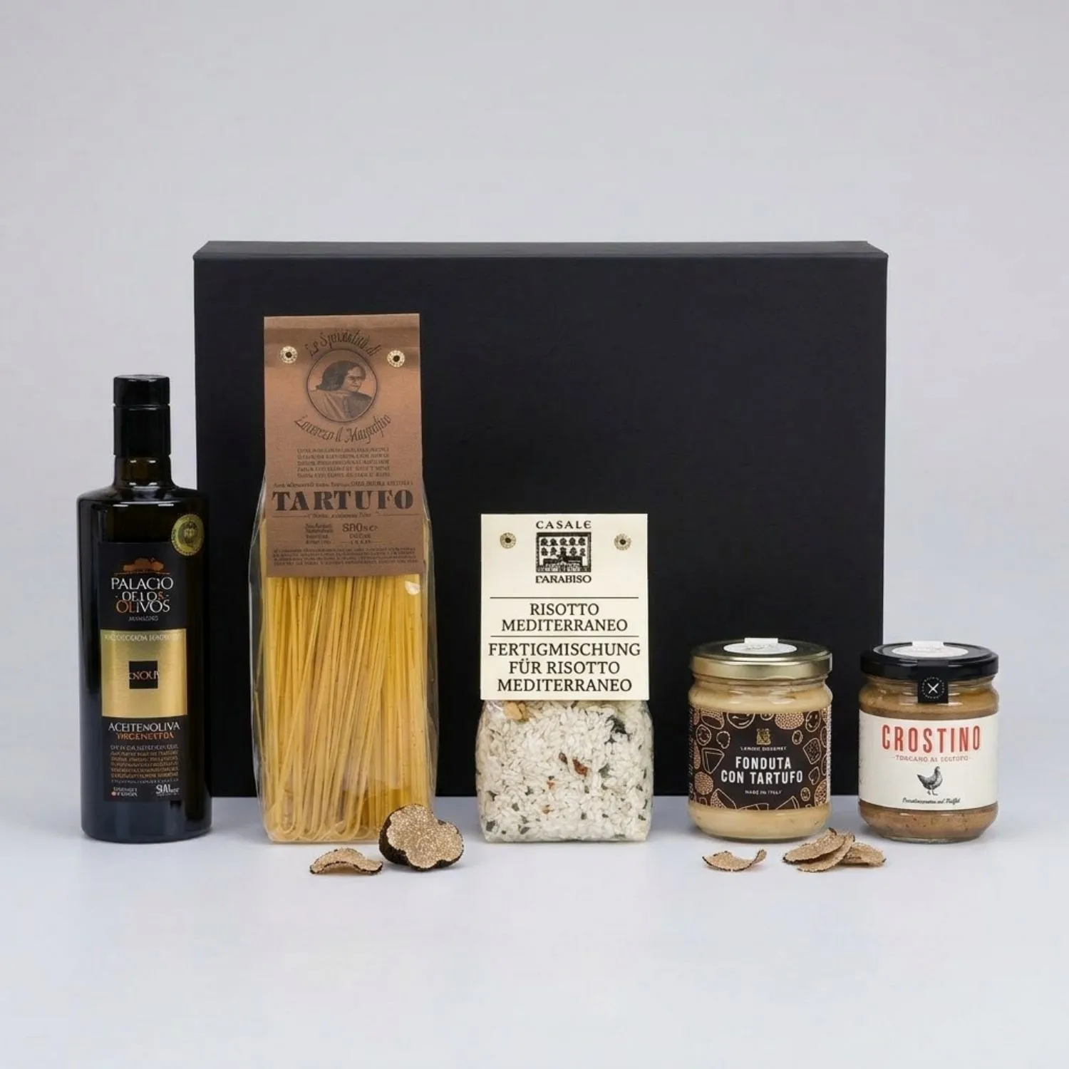 Geschenkkorb für Trüffelfreunde mit mediterranen Trüffel-Produkten