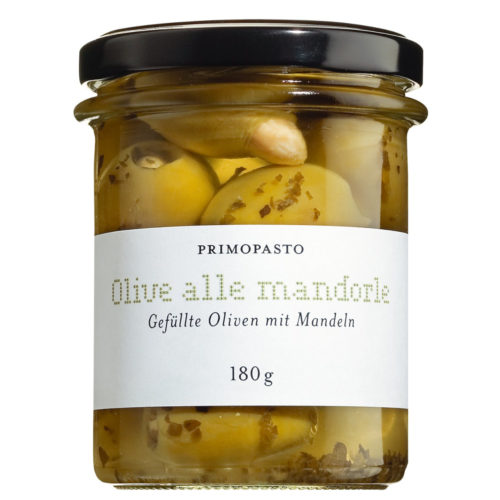 Grüne Oliven mit Mandeln gefüllt
