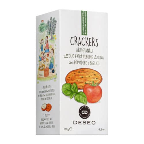 Cracker mit Olivenöl, Tomaten und Basilikum