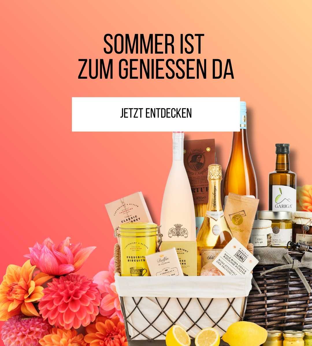 Sommer ist zum Genießen da – mit Geschenkkörben voller Freude.